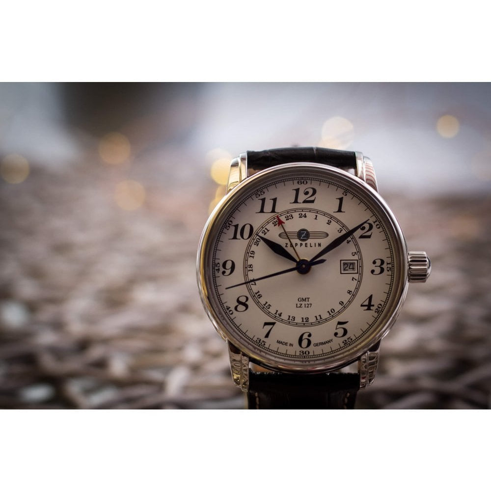 Series LZ127 Graf Zeppelin Black Strap With White Dial Men's Watch