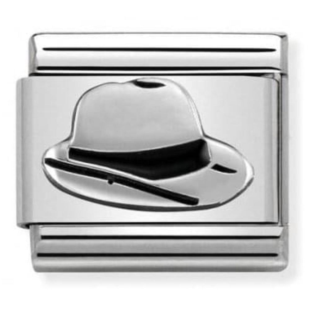 Classic Link In Stainless Steel & Sterling Silver With Enamel Panama Hat