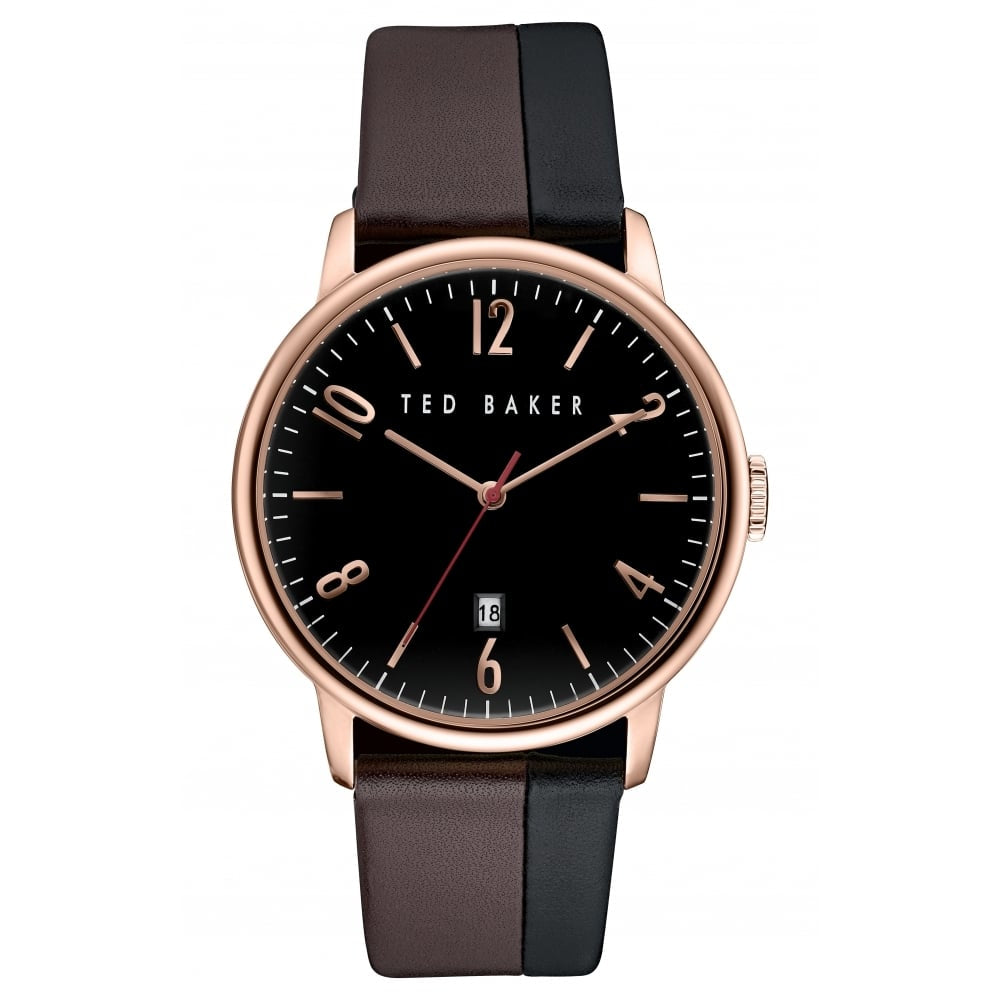 Black & Brown Two Tone Leather Rose Gold Watch