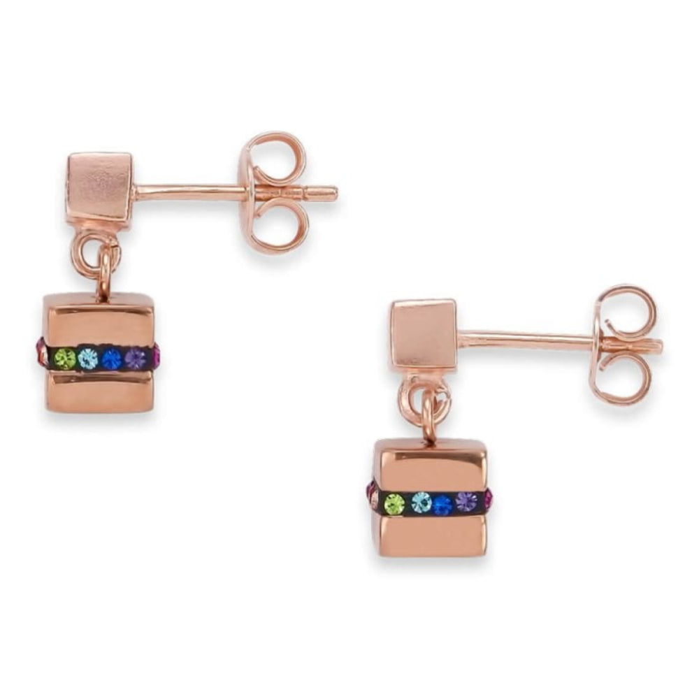 Multicolour Crystals Strip Rose Gold Cube Ear studs