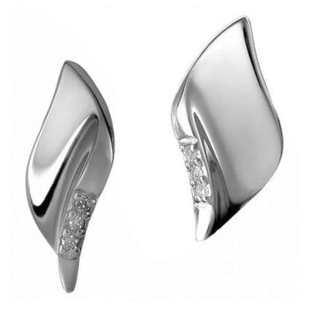 Ladies Curved Silver Earrings With Diamond