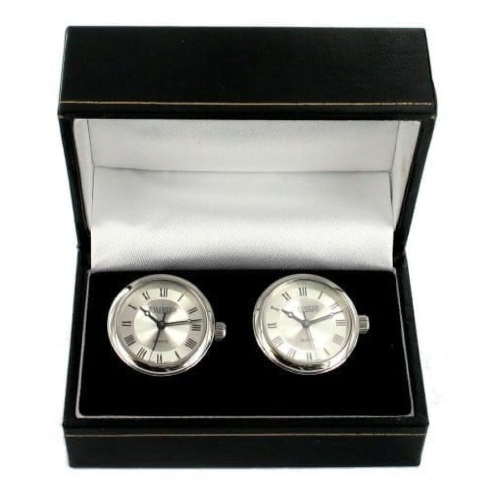 Silver Plated With Silver Dial Watch Cuff Links