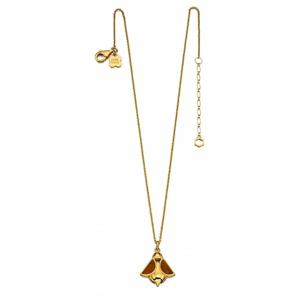 Yellow Gold Plated Tiger's Eye & Swarovski Bee Pendant