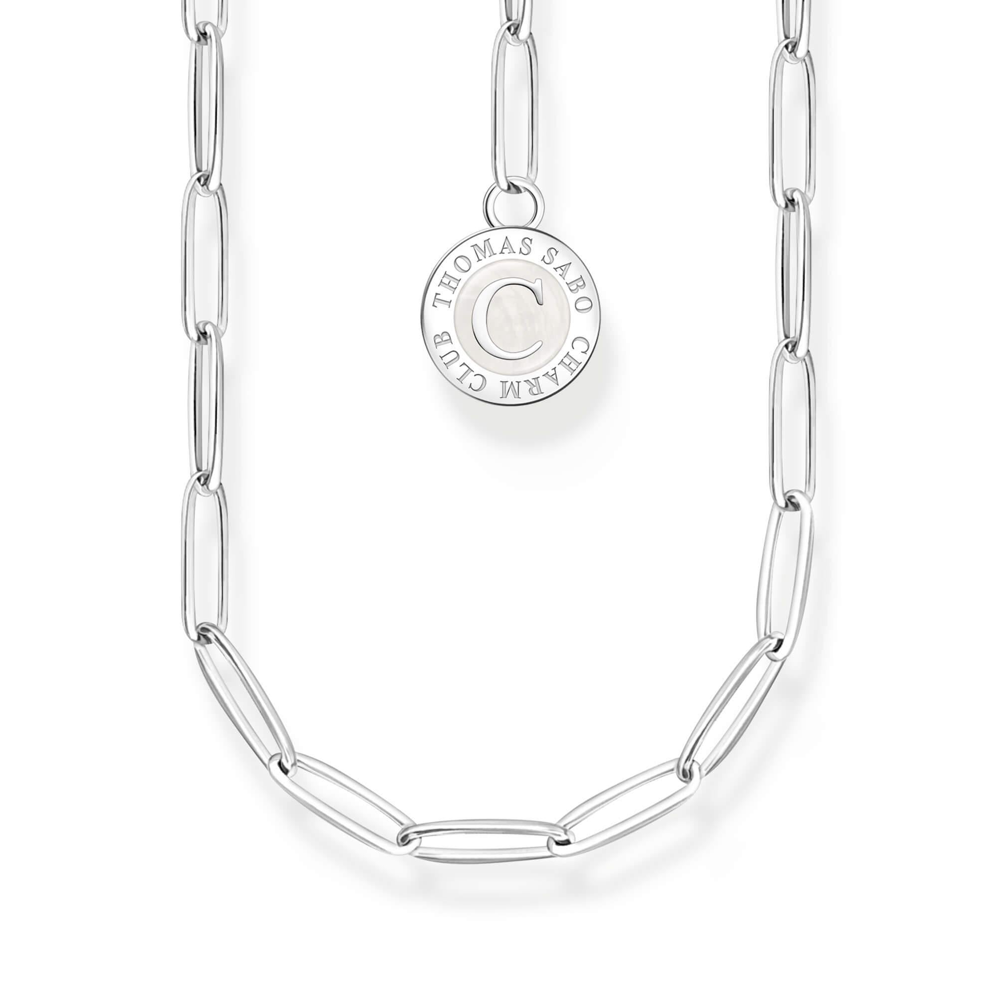 Member Charm Long Anchor Link Necklace With White Charmista Disc
