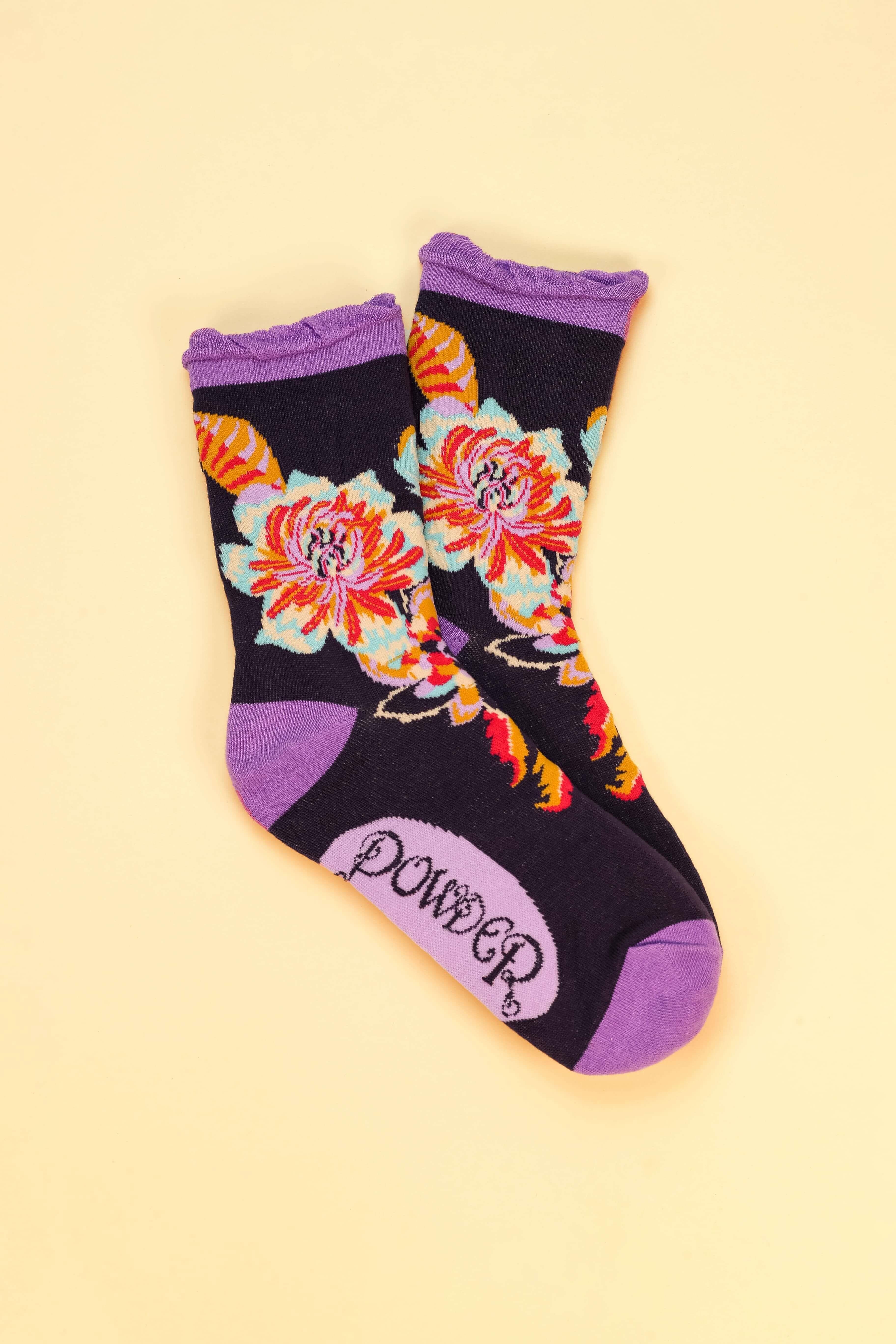 Fantasy Floral Ankle Socks - Navy