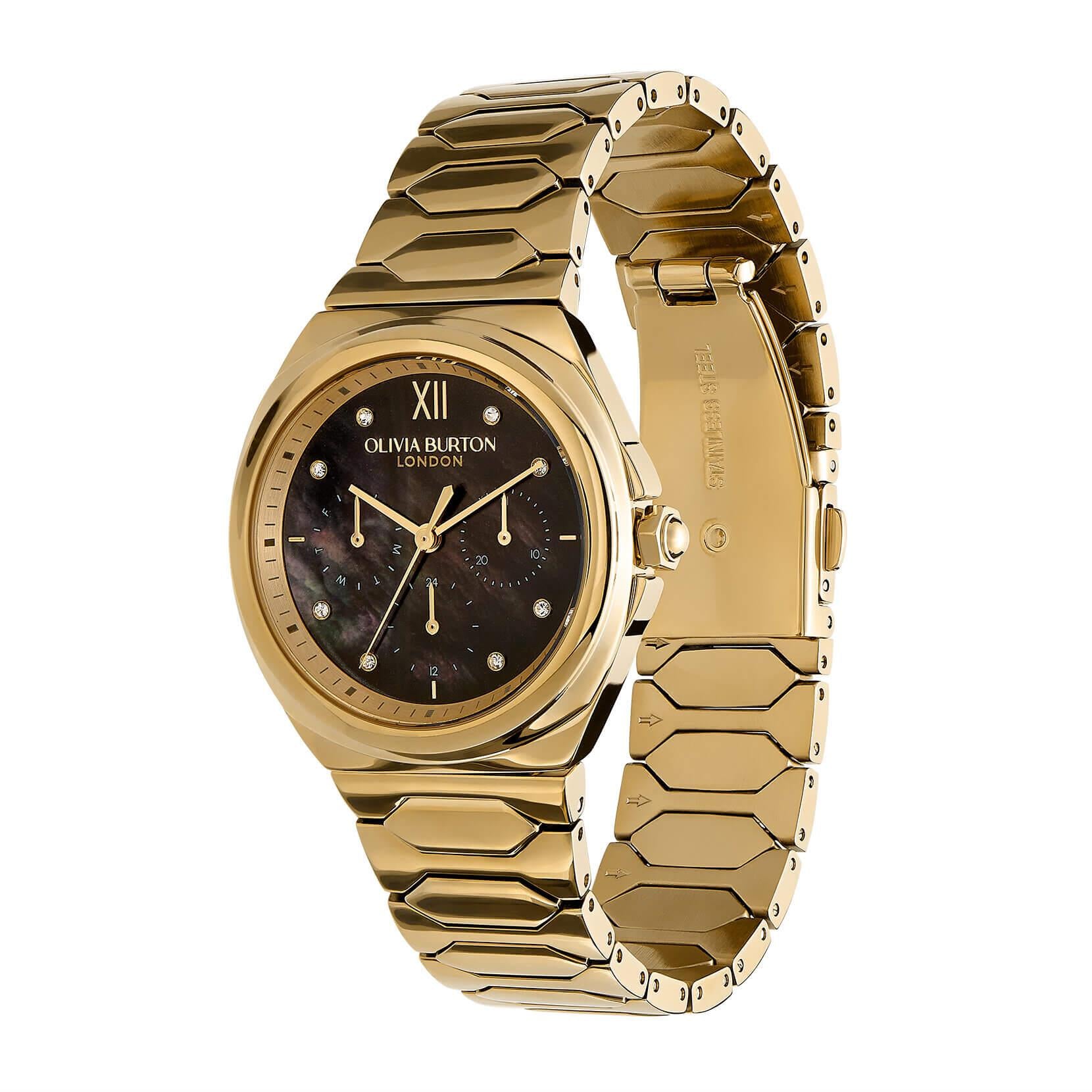 Lustre Multi-Function Black Dial & Gold Bracelet Watch