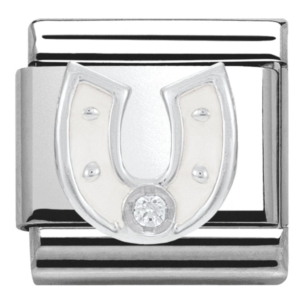 Classic Silver and White CZ Horse Shoe Link
