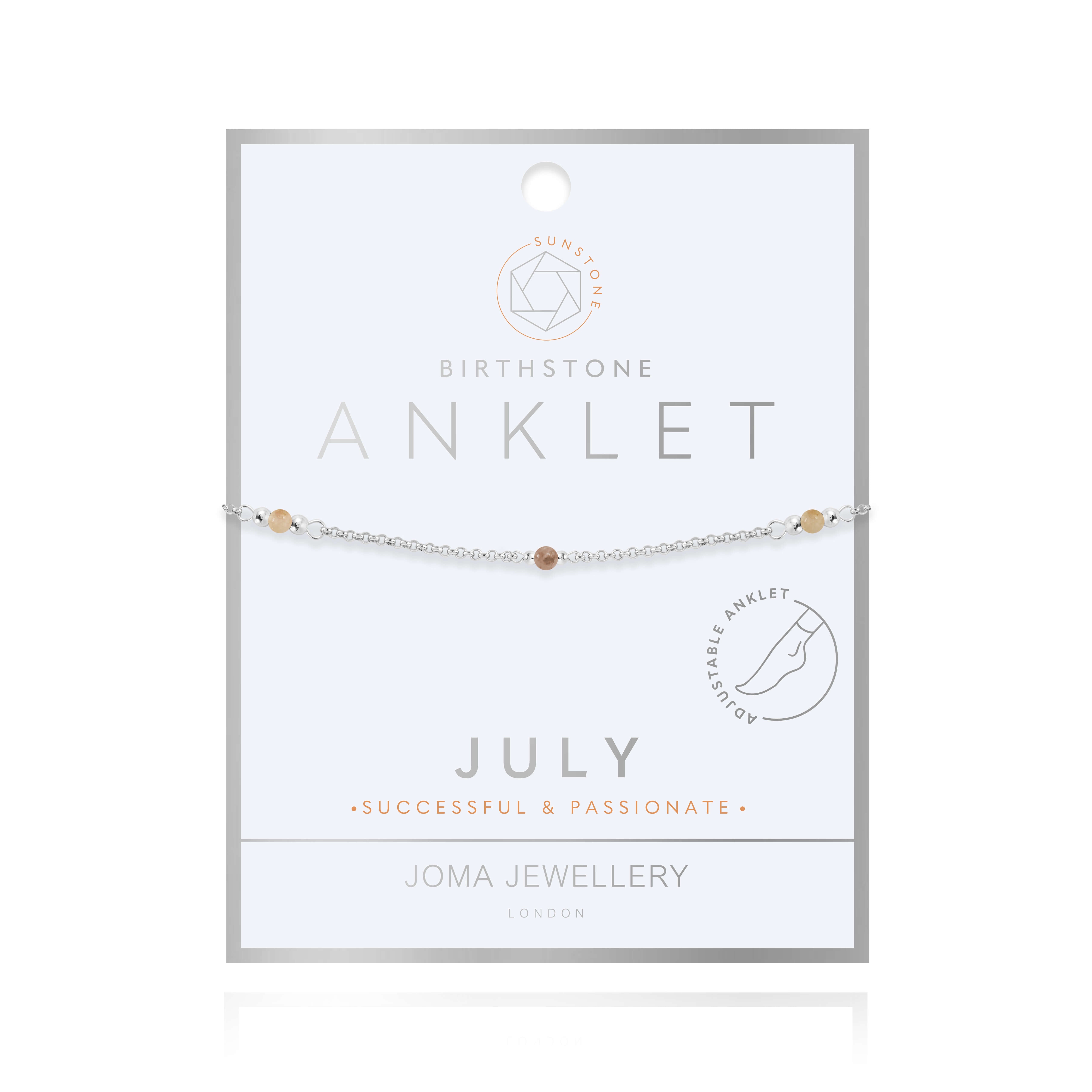Anklet | Birthstone July Sunstone | Silver | 26cm Adjustable