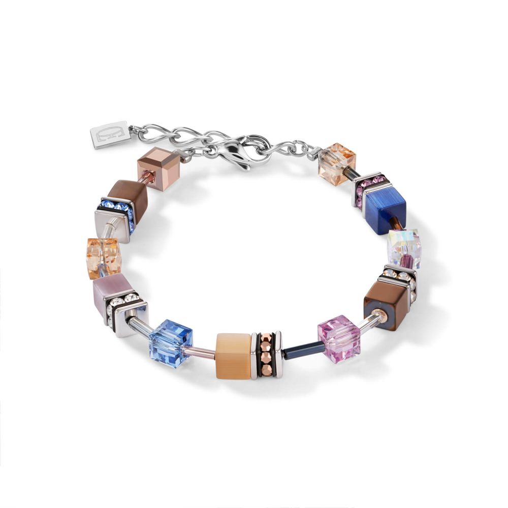 Blue-Brown-Lilac Geo Cube Bracelet