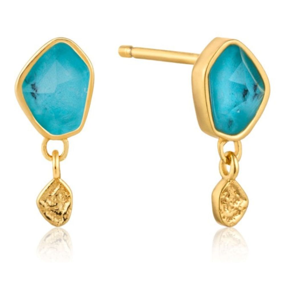 Mineral Glow Turquoise Drop Stud Earrings Gold