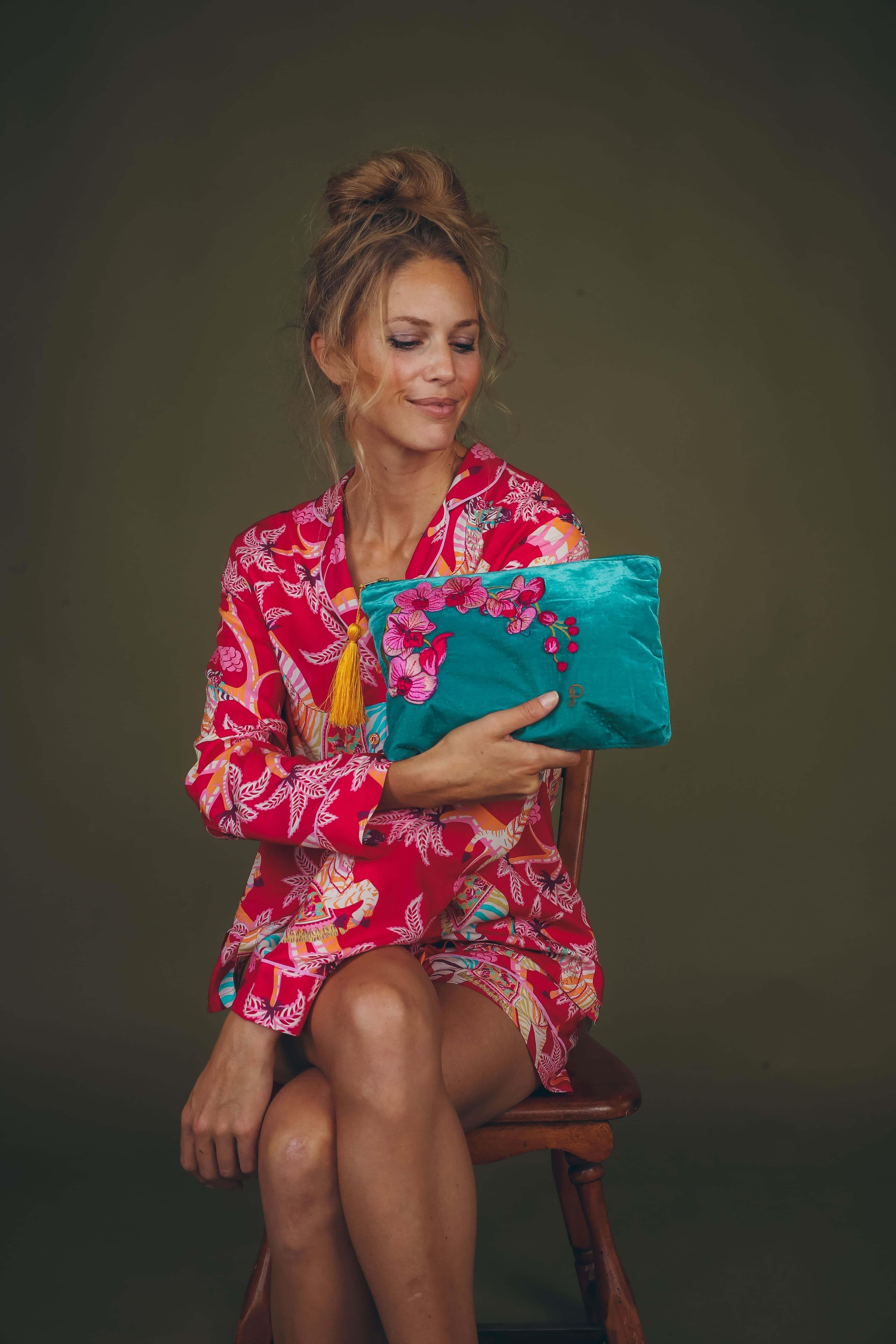 Spring Orchid Velvet Zip Pouch