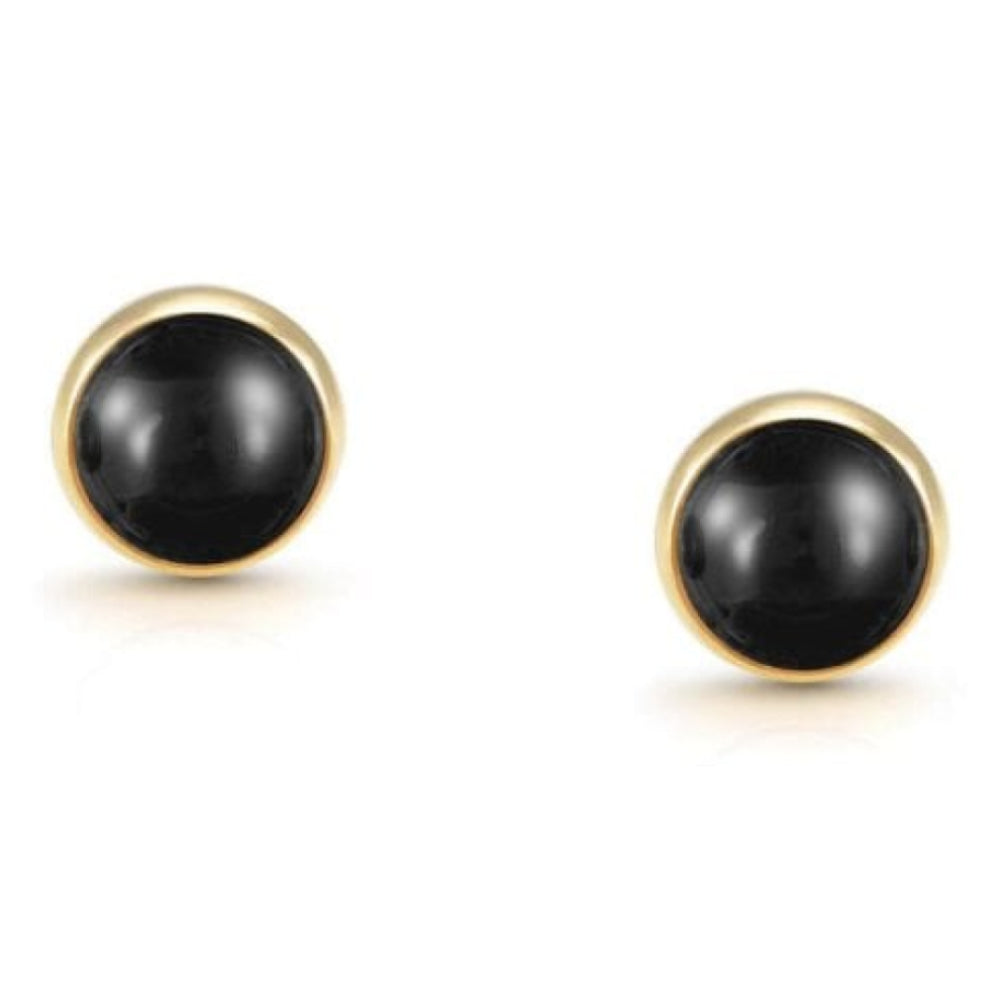 18k Gold Plated With Black Agate Round Earrings