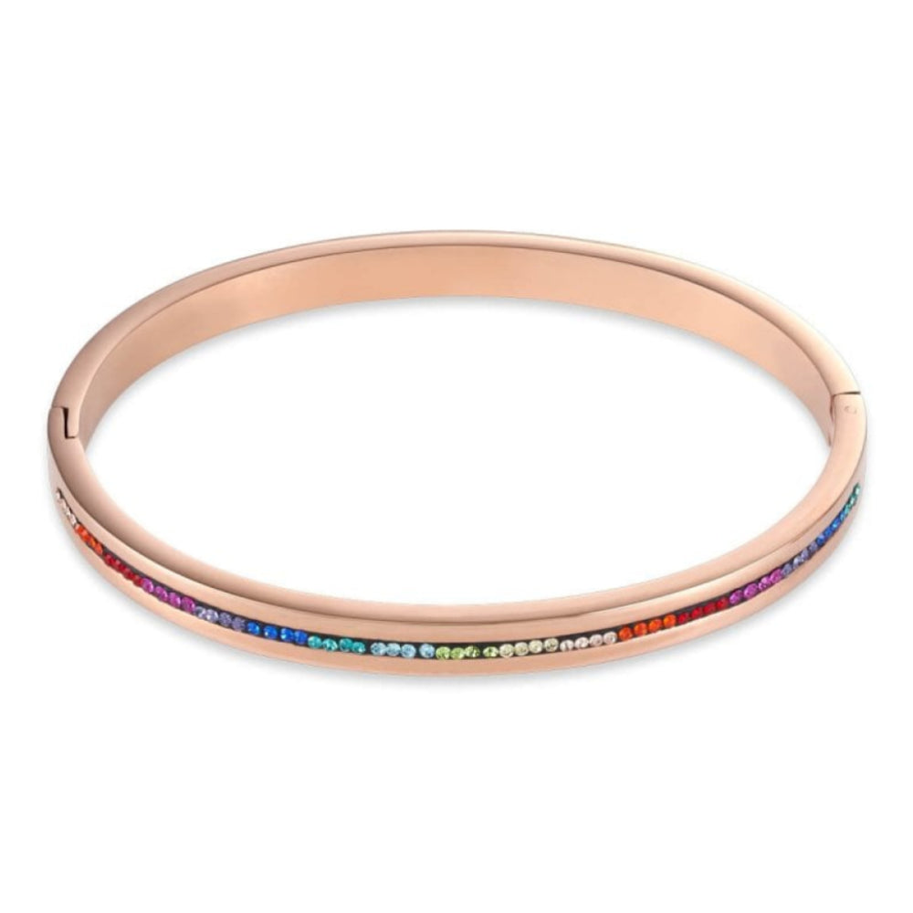 Multicolour Crystals Pave Strip Rose Gold Bangle