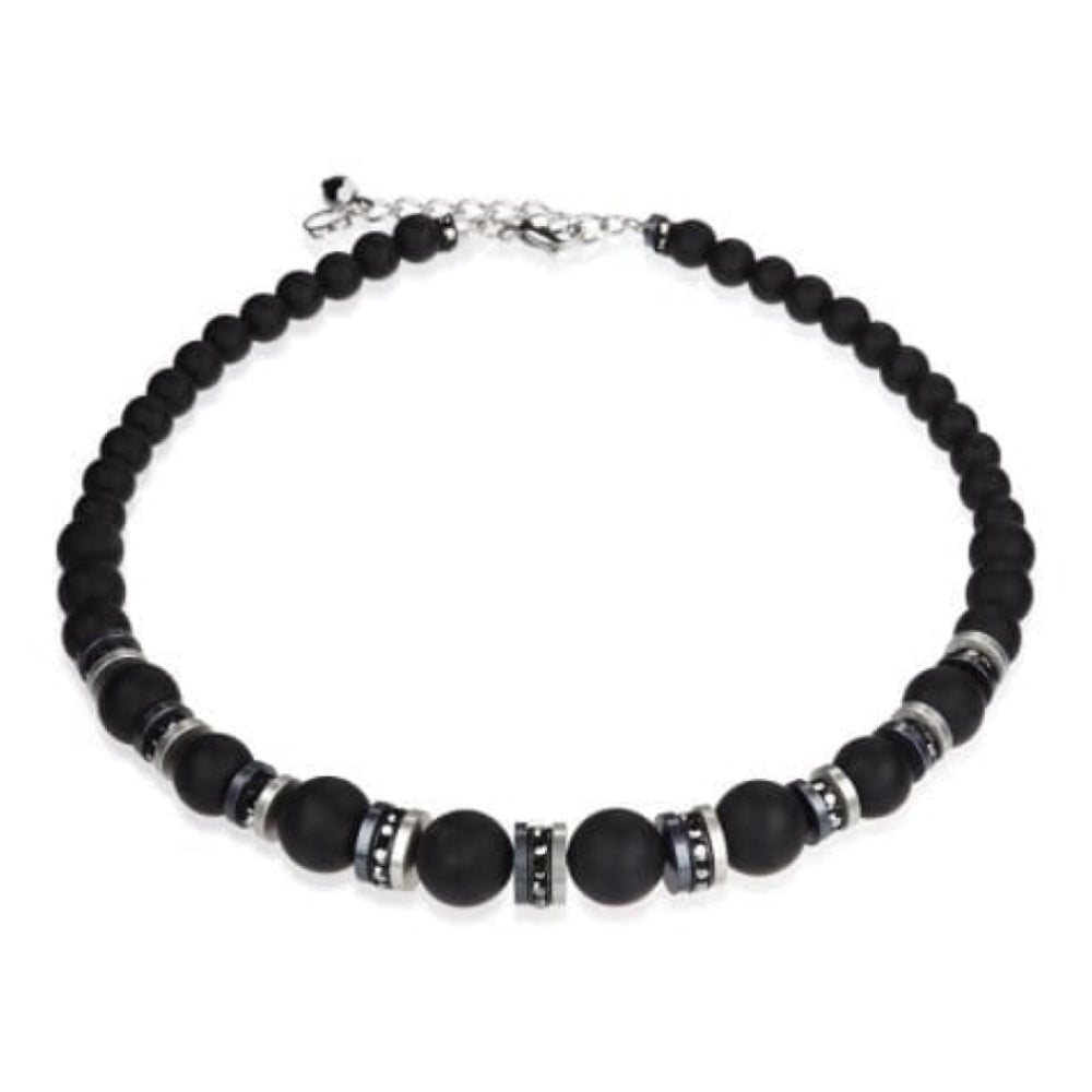 Black Mat Onyx Circular Bead Necklace With Swarovski