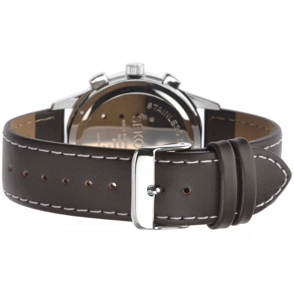 Stainless Steel Case With Chronograph Cream Dial & Brown Leather Strap Gents Watch