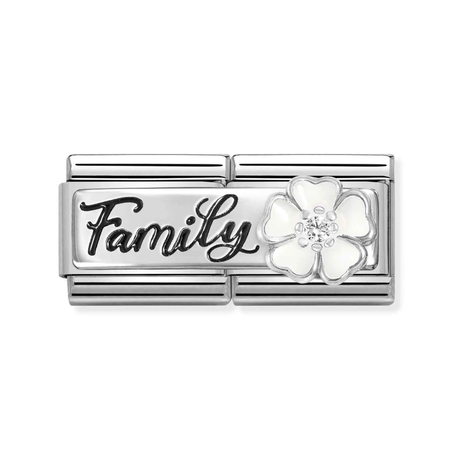 Composable Double Classic Link Family With White Enamel Flowers In 925 Silver & CZ