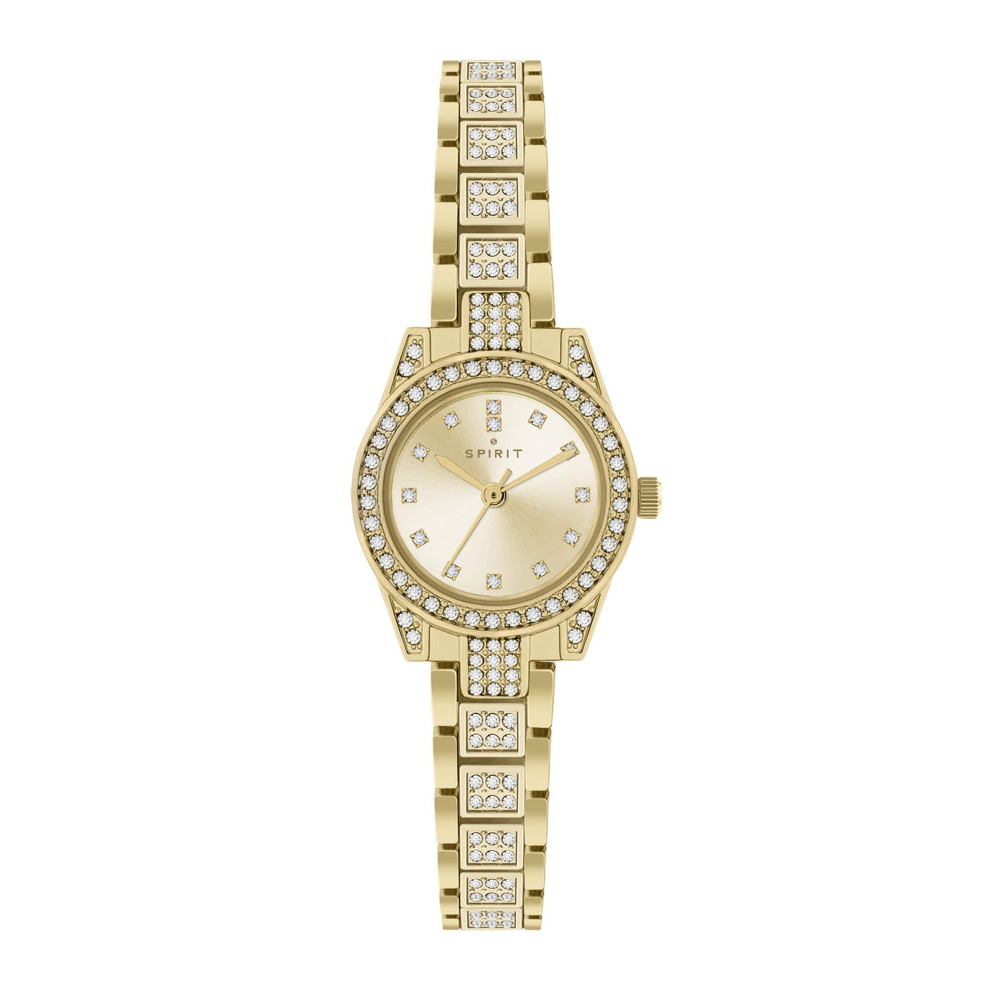 Ladies Polished Pale Gold Crystal Bracelet Watch