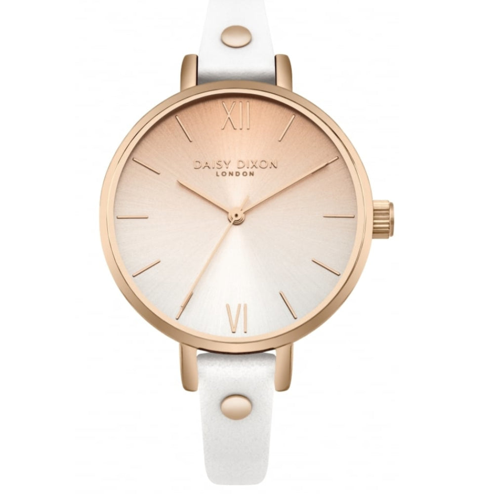 Hattie White Skinny Strap With Stud Embellishment & Graduated Ombre Dial Ladies Watch