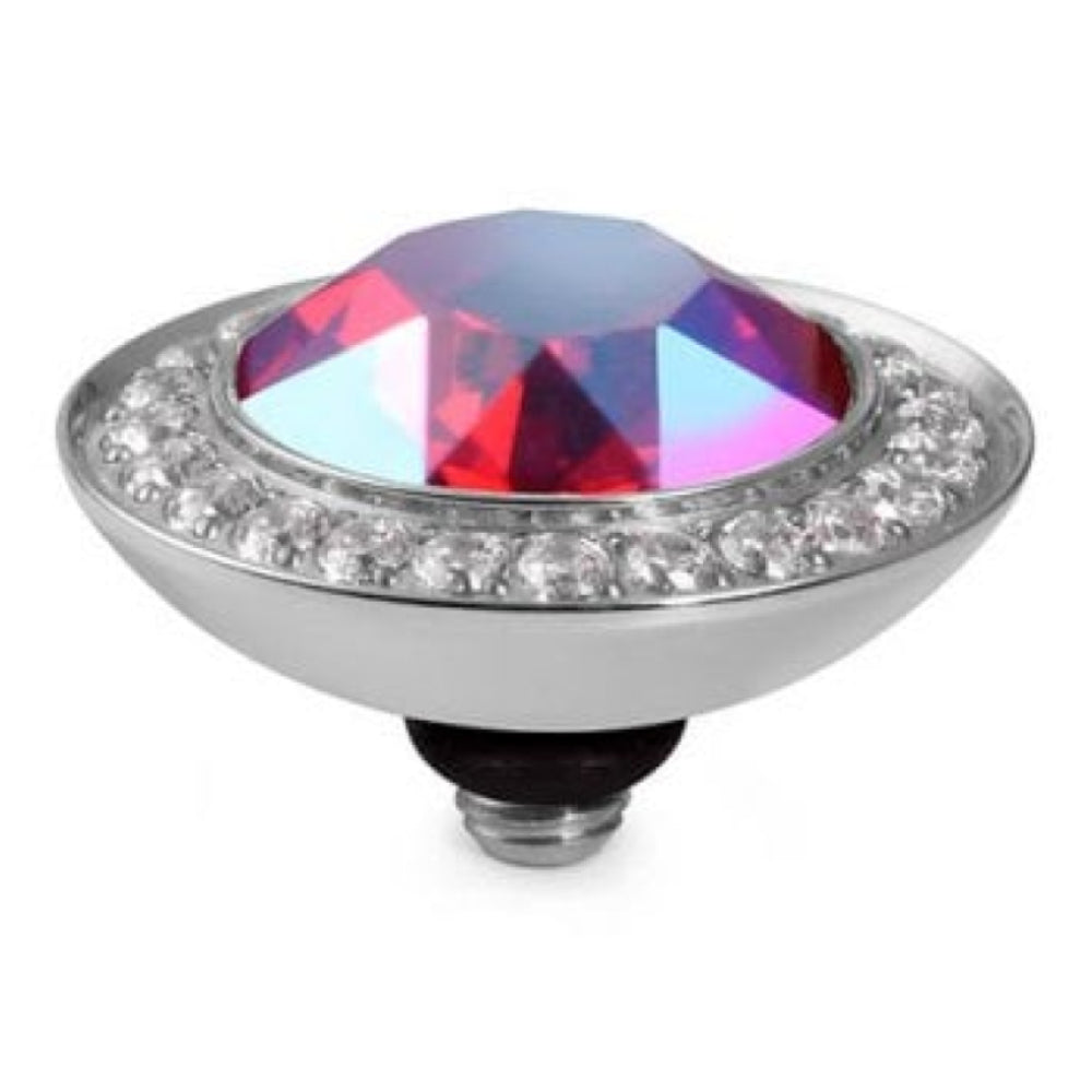 13mm Interchangeable Tondo Deluxe Light Siam Shimmer Crystal Top in S/P With Crystal Bordered