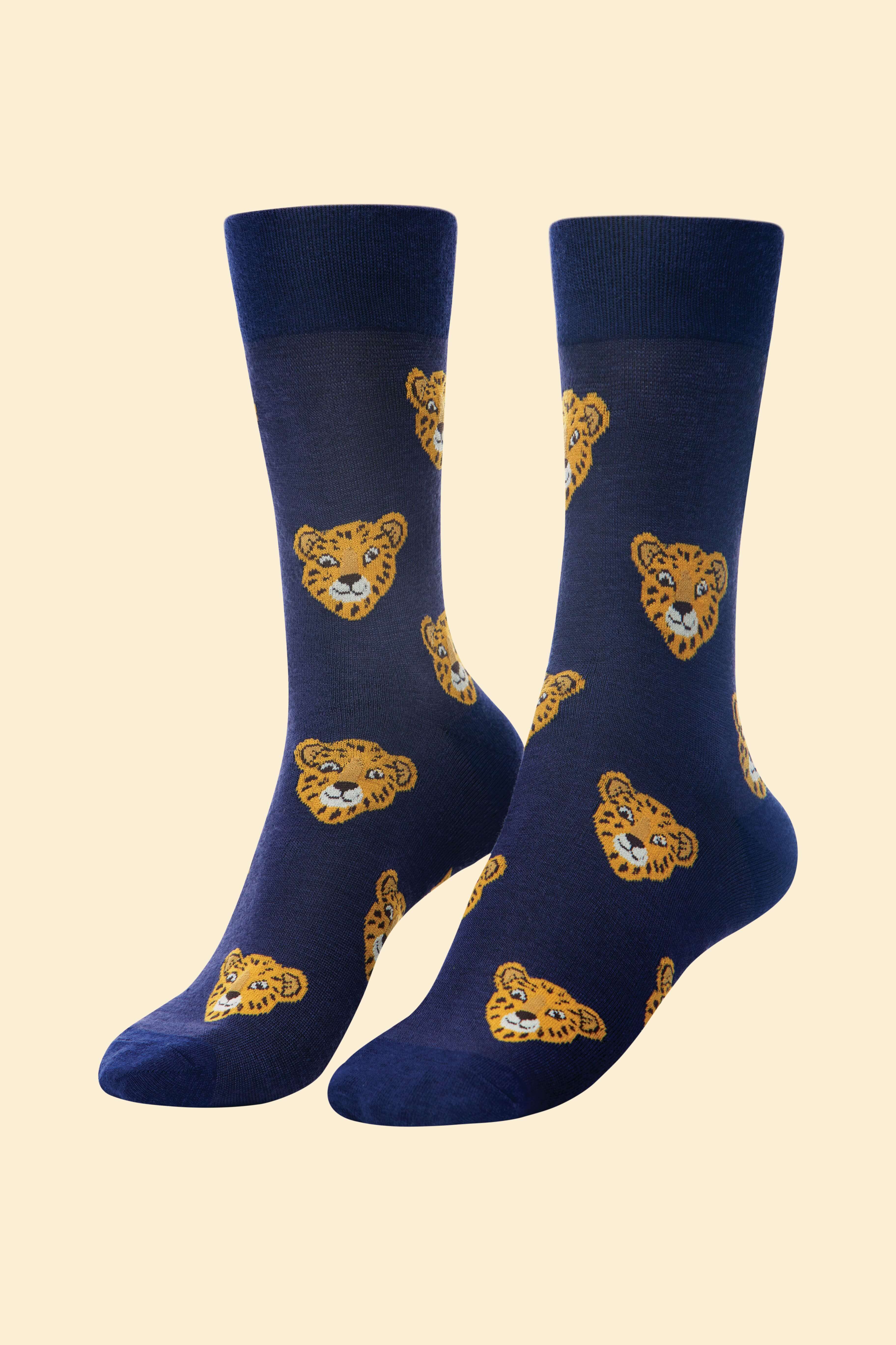 Men's Charming Cheetah Socks - Navy