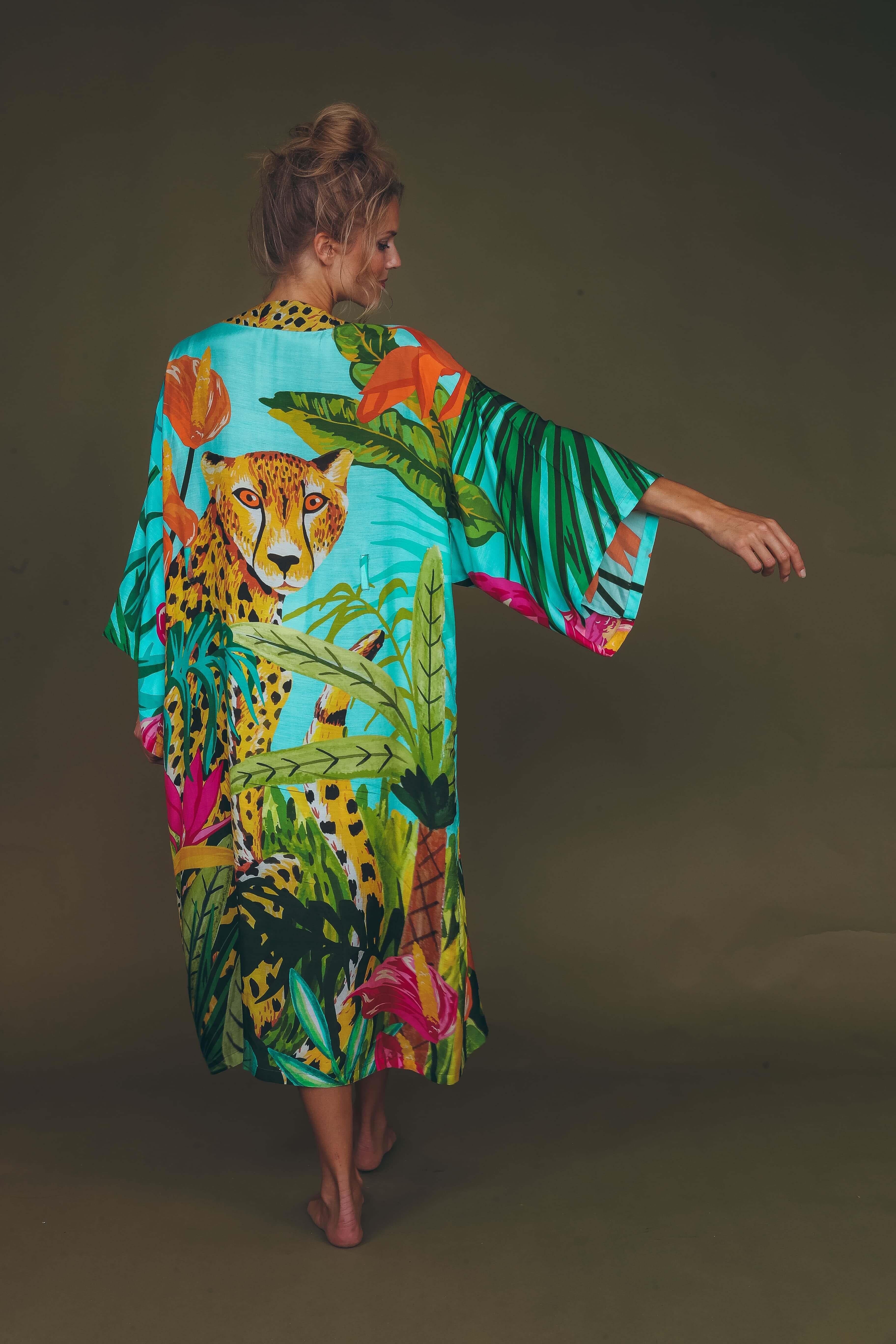 PRINTED KIMONO GOWN - Cheetah