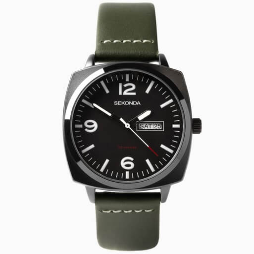 Airborne Black Dial & Green Leather Strap Watch