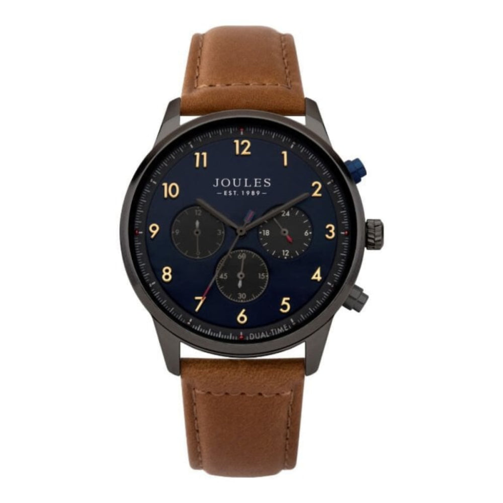 Tan Leather Strap Blue Multi Dial Gents Watch