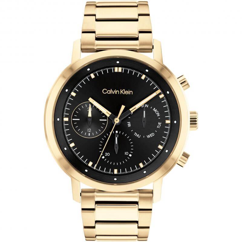 Gauge Black Chronograph Gold Tone Bracelet Strap Gents Watch