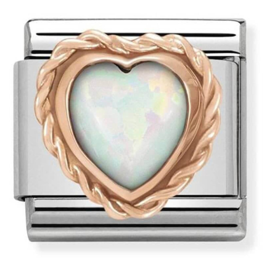 Classic Rose Gold Faceted Heart With White Opal & Stainless Steel Link