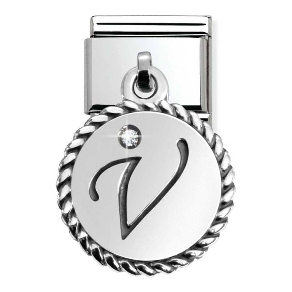 Classic Silver Hanging Letter V with CZ Stone