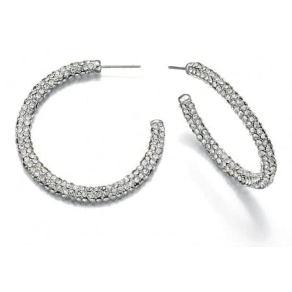 Ladies Clear Crystalised Pave Hoop Earrings