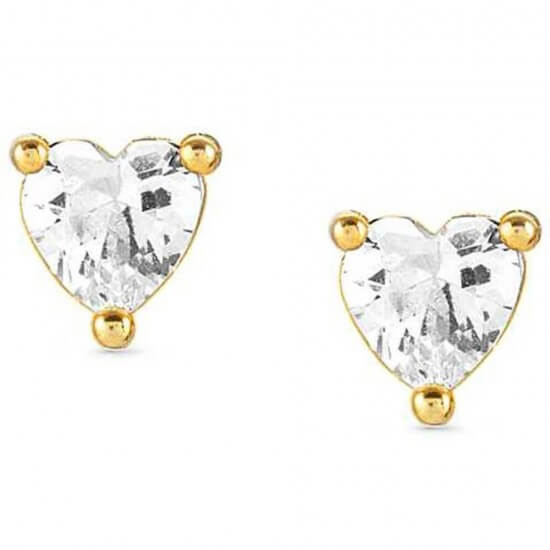Sentimental Gold Tone & CZ Heart Stud Earrings