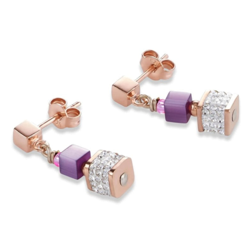 Rose-Purple Geo Cube Earrings with Stickpin