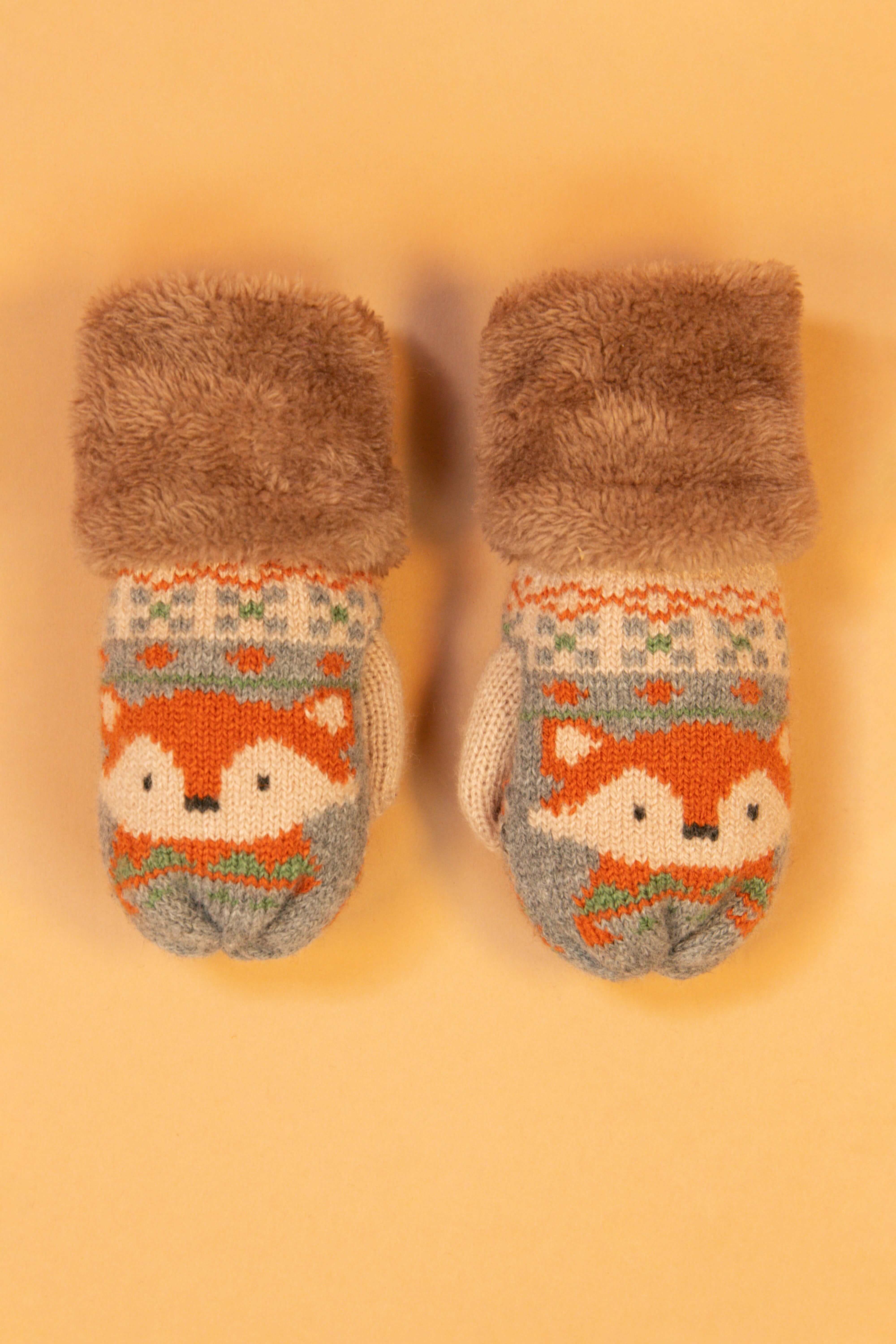 Kid's Fox Mittens in Slate