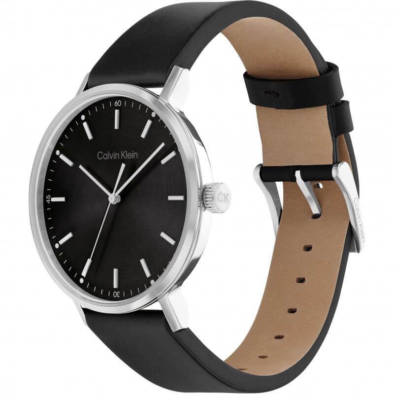 Modern Sunray Black Dial Black Leather Strap Gents Watch