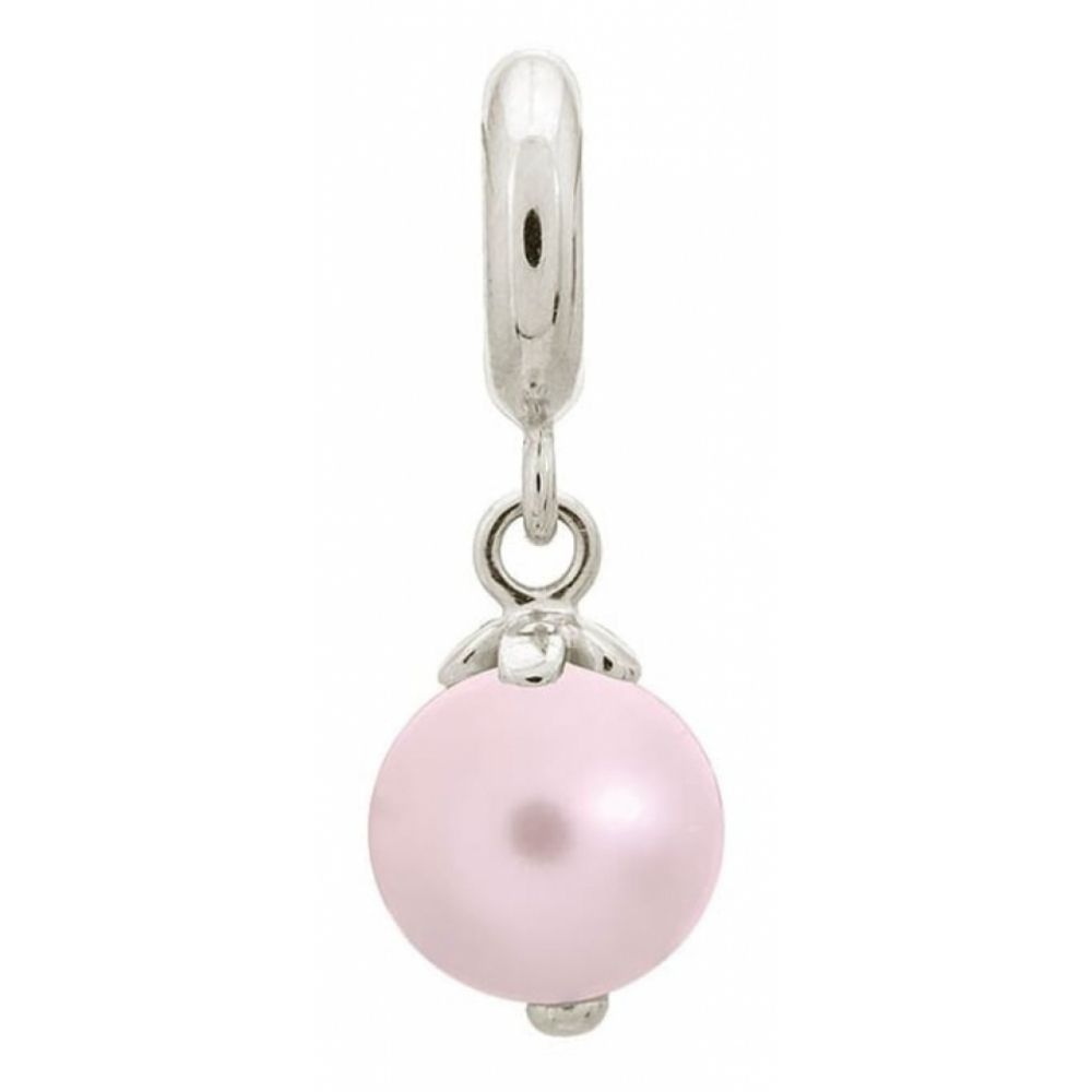 Sterling Silver Bracelet Charm With Pink Pearl