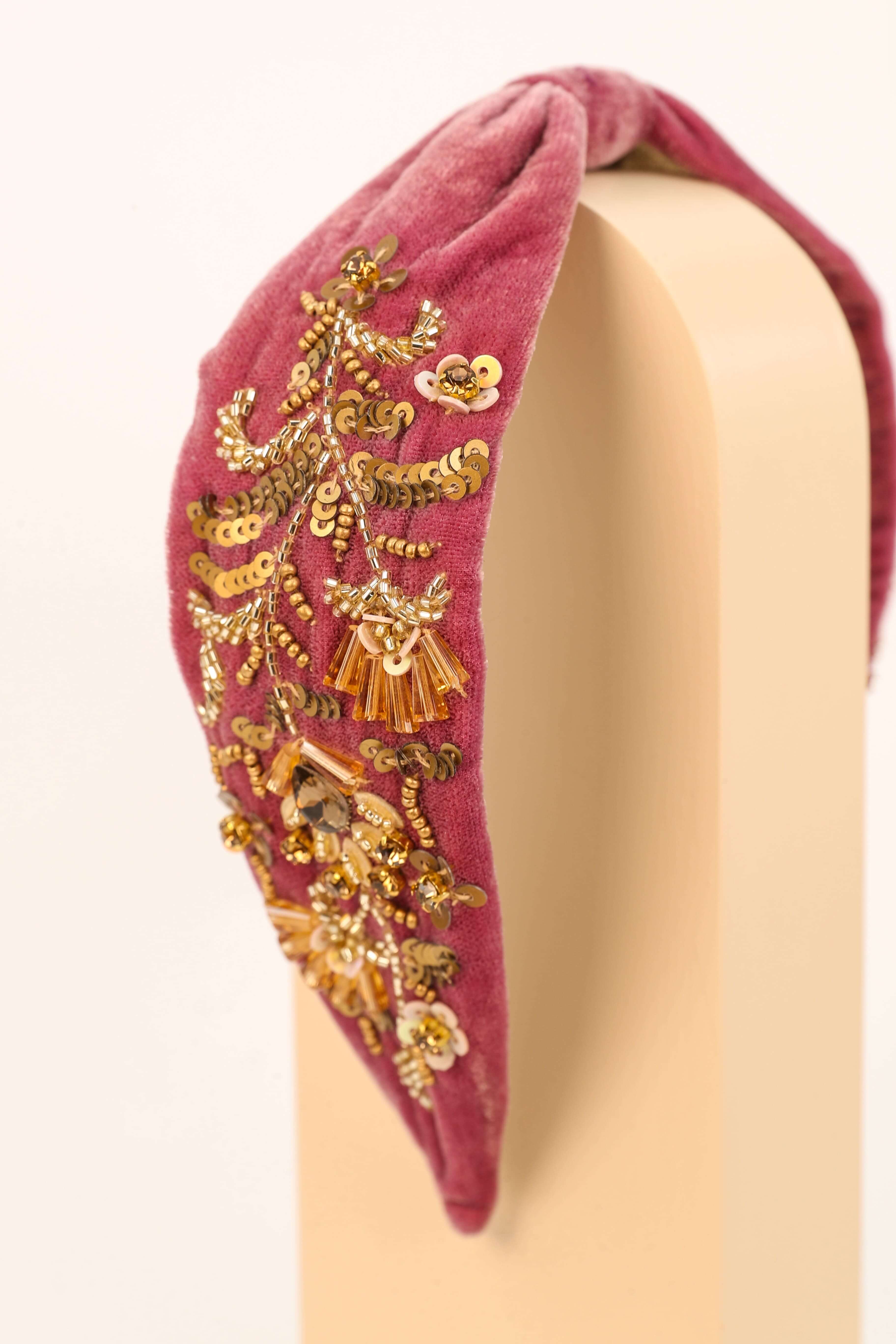 Embellished Velvet Headband - Amethyst