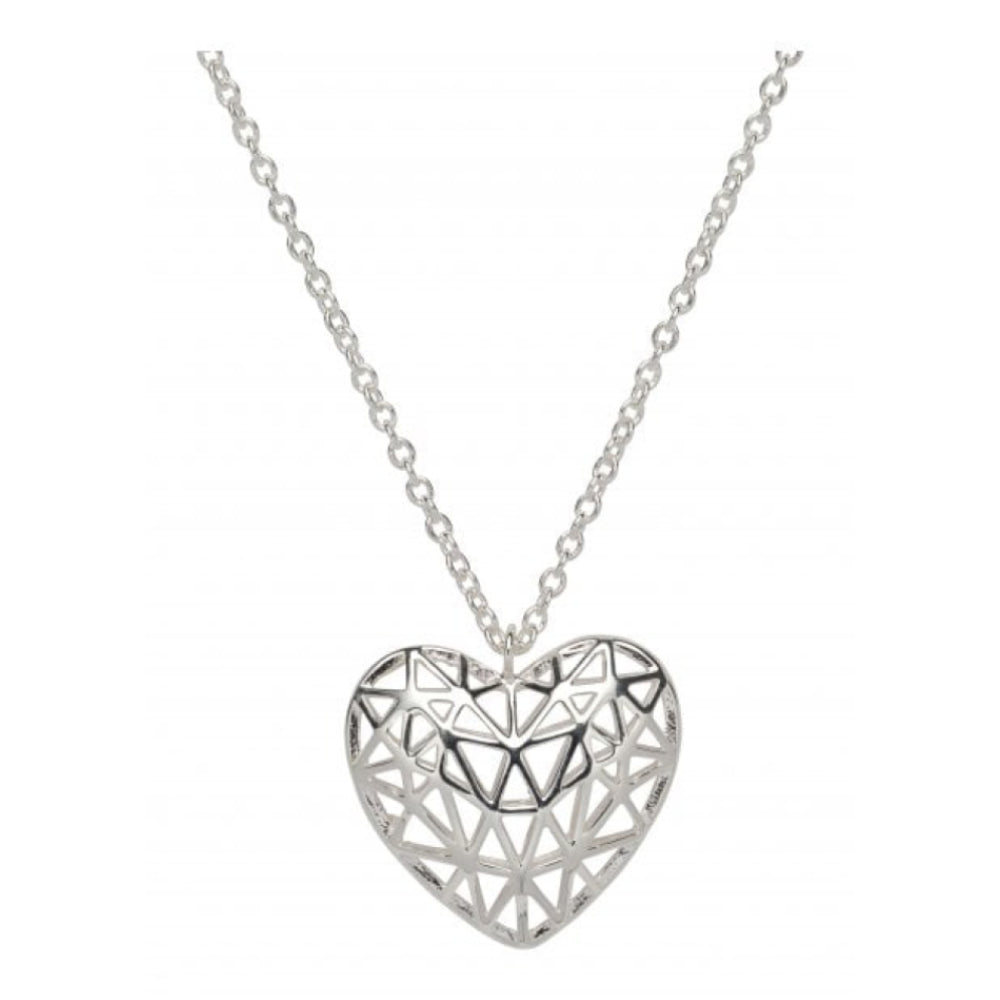 Sterling Silver 925 Triangle Pattern Heart Pendant Incl. Chain