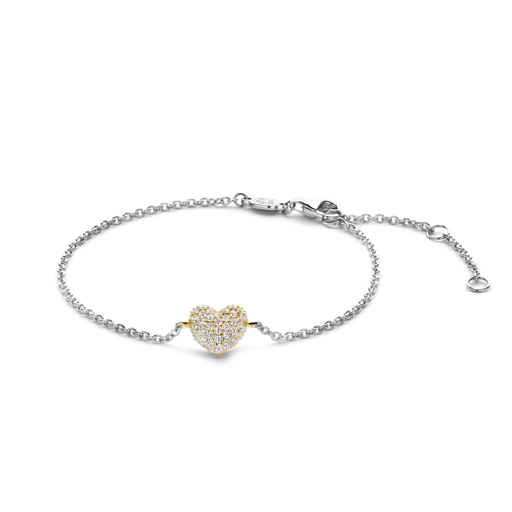 Minimalistic Gold Plated CZ Heart Charm With Silver Chain Bracelet