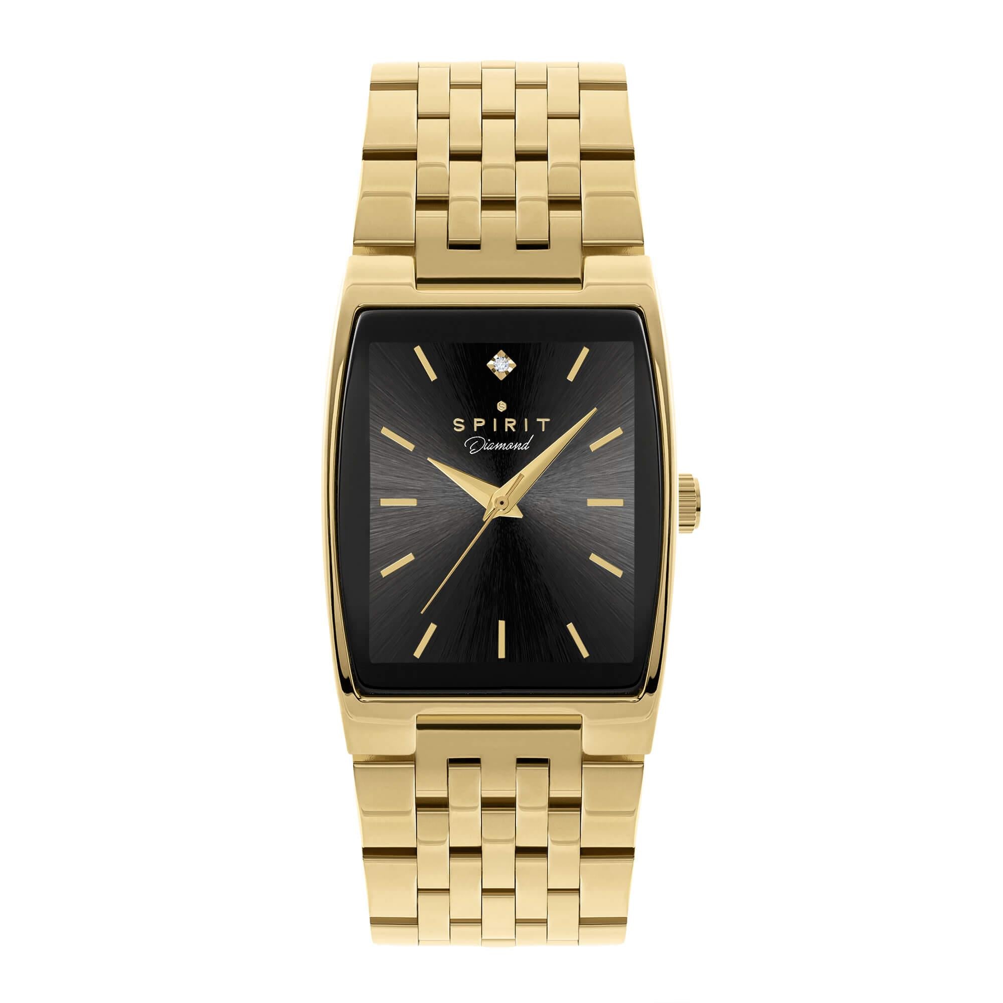 Gents Polished Pale Gold Square Diamond Bracelet Watch