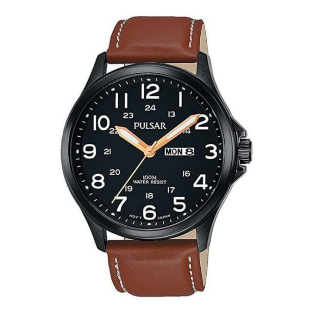Pulsar Mens Brown Leather Watch