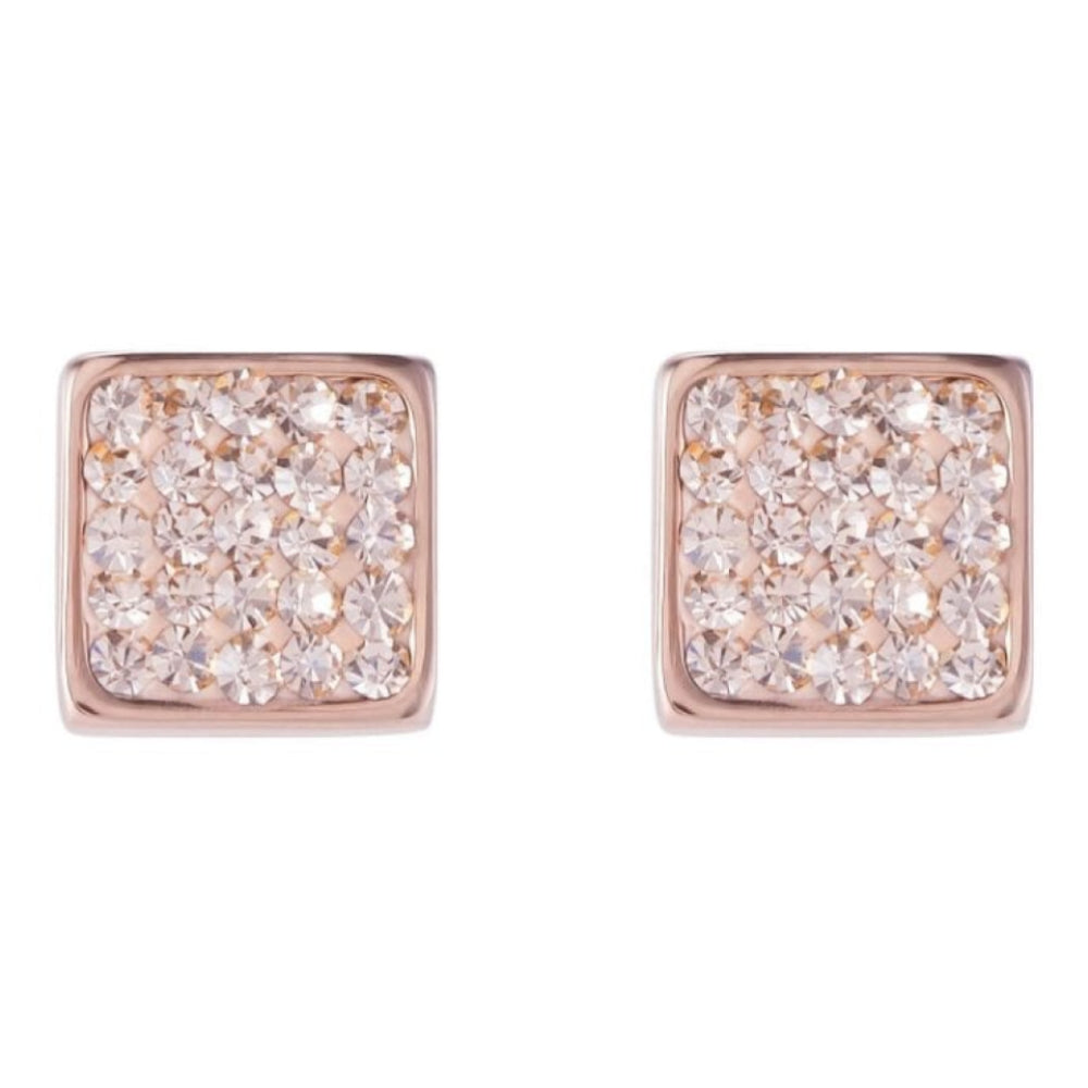 Rose Gold Plated Square Earrings with Stickpin & Pink Swarovski Crystals