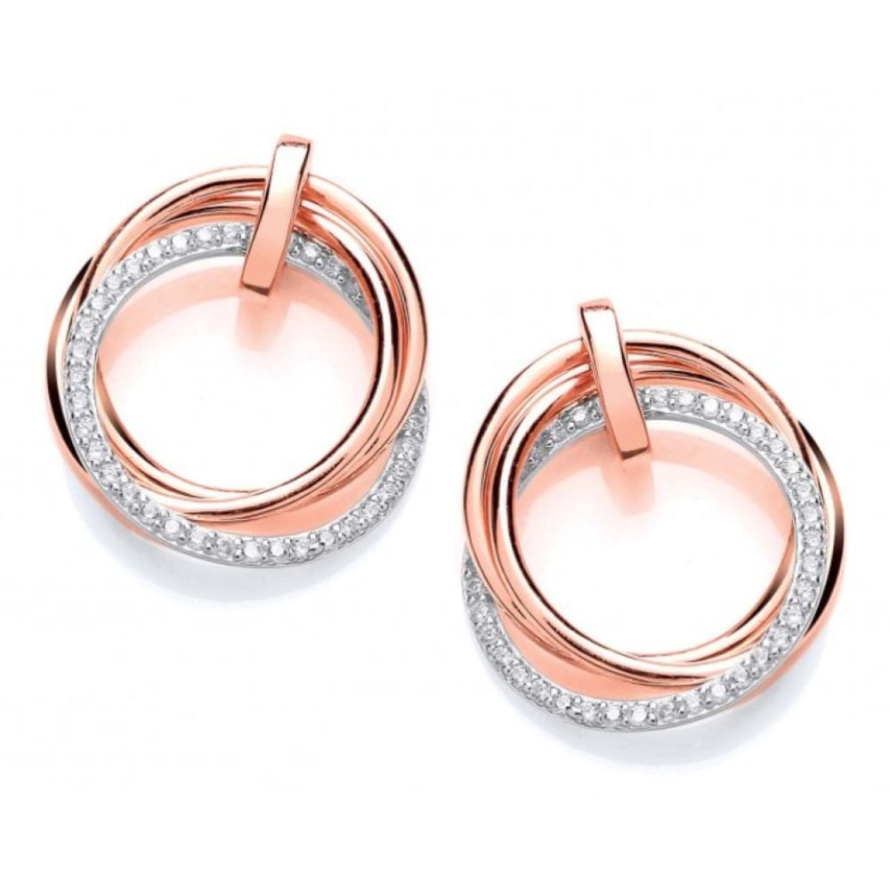 Silver & Rose Gold Double Drop Hoops CZ Earrings