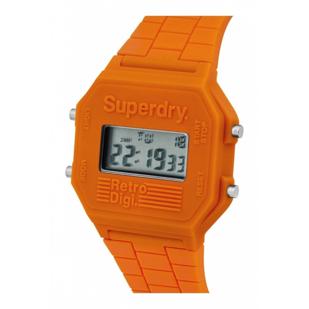 Retro Digi Orange Silicone Strap Watch With Digital Display Dial