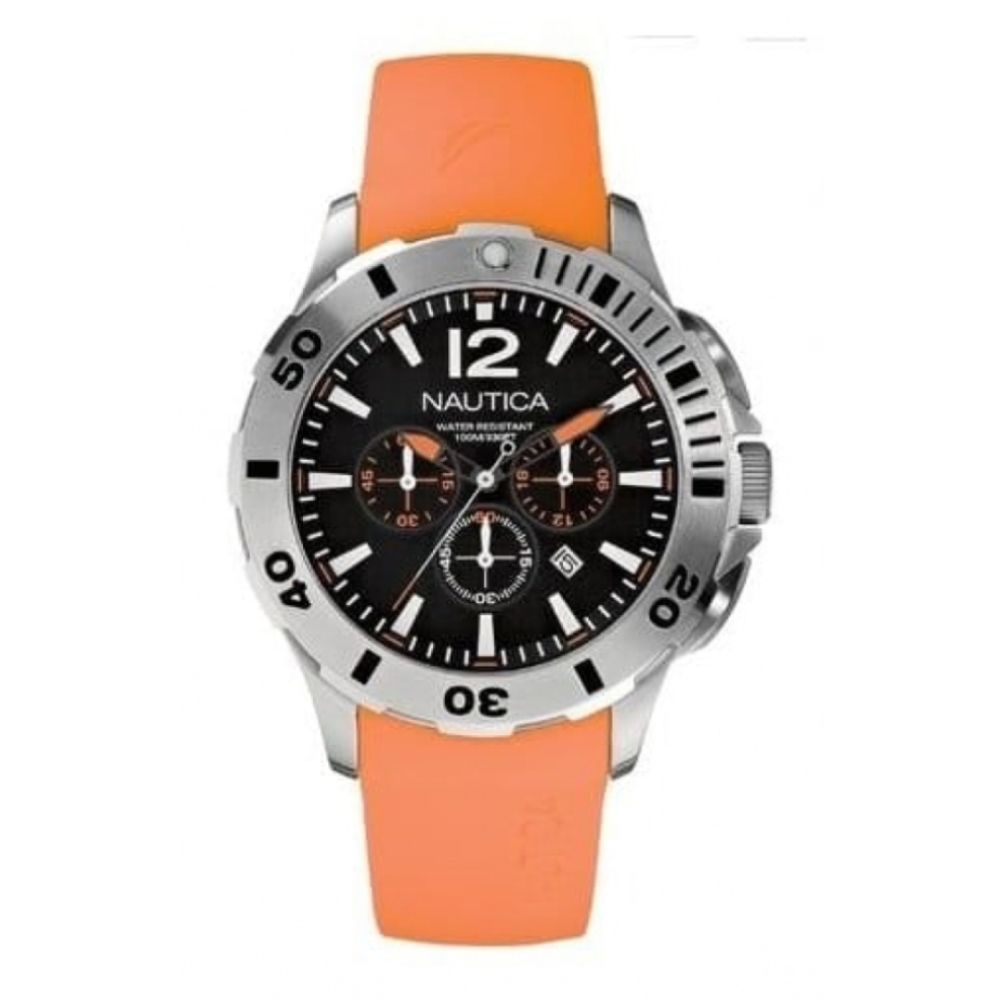 Trendy Orange Rubber Strap Chronograph Wristwatch