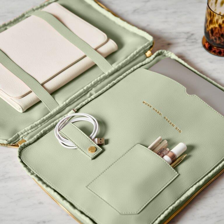 Folio Laptop Case - Work Hard Dream Big - Sage