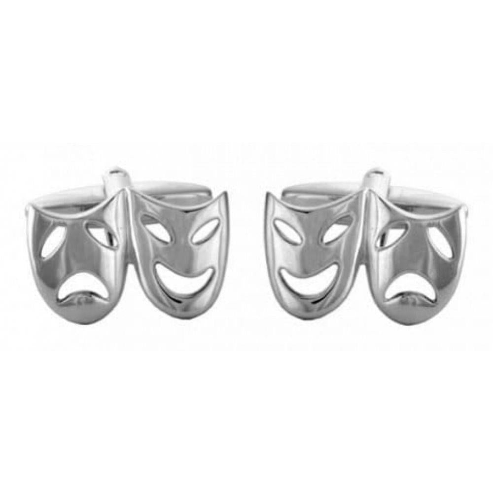 Open Theatrical Masks Rhodium Plated Cufflinks