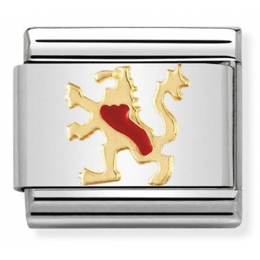 Classic Scottish Lion In Stainless Steel With Enamel & 18k Gold Charm
