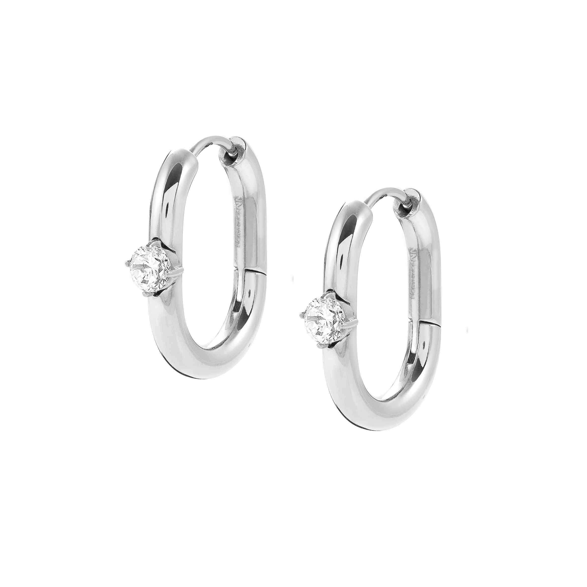 CHAINS OF STYLE Hoop Earrings In Steel & White CZ