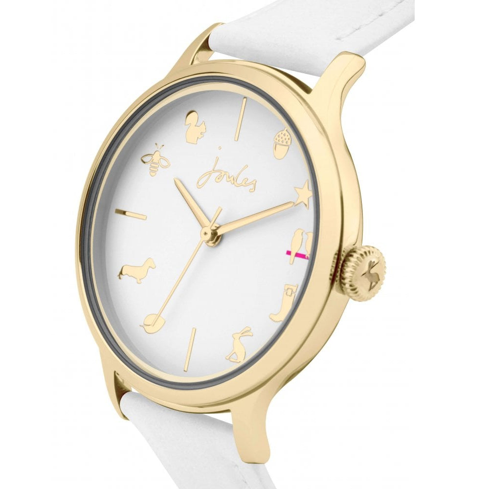White Leather Strap White Dial & Gold Plated Case Ladies Watch